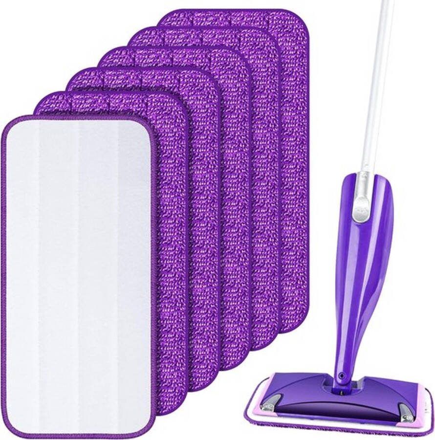 FR Mop microvezel-reinigingspads 6 stuks Paars herbruikbare dweilpads geschikt voor Swiffer WetJet dweilreinigingskussenhoes vervangingshoes mopcover reinigingspads voor hardhout laminaat tegels (30 x 14 cm)