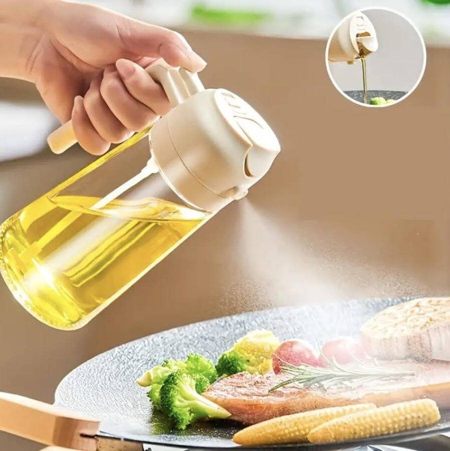 FR Service 2 in 1 Olijfolie fles – Plastic Wit- Olijfolie sprayer olie spray Olie en azijnstel Olie Diffuser Oliesprayer Olijfolie Verstuiver Azijnspray Olie Pomp Bakspray oil spray Olijfolie Fles 500 ml oliefles met schenktuit