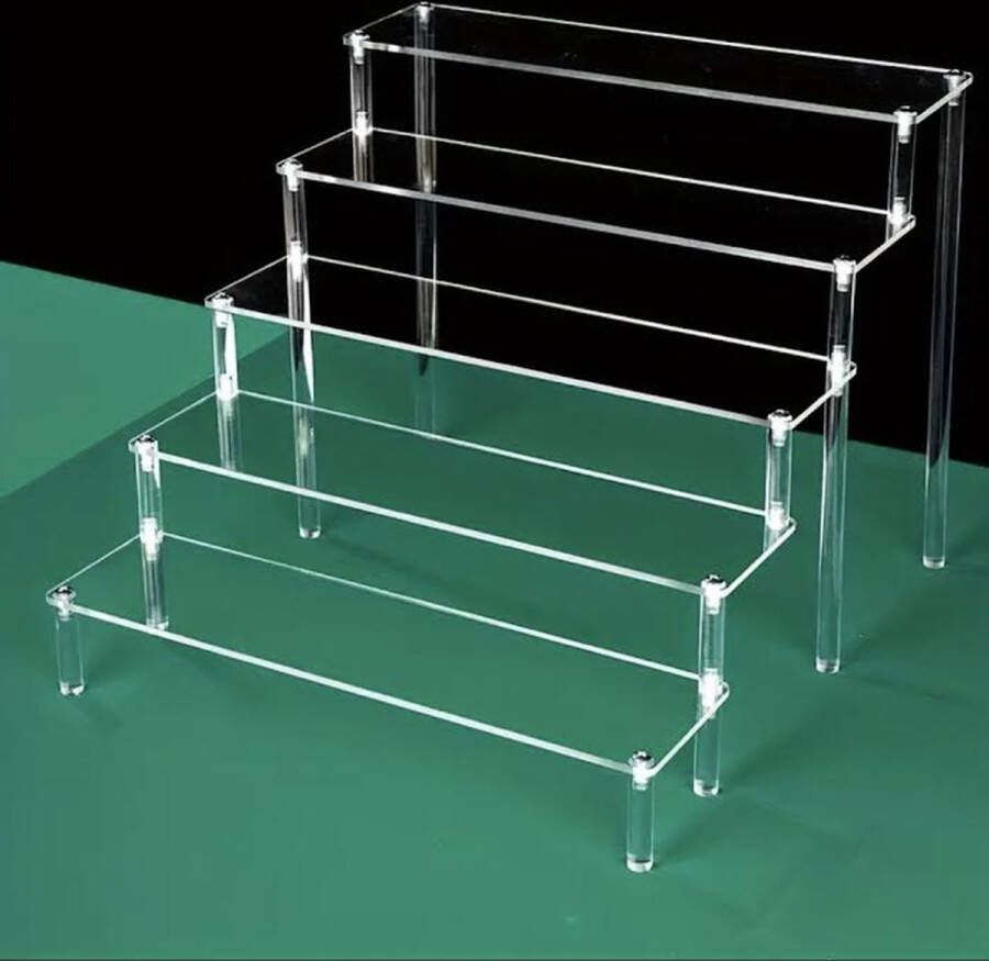 FR Service 5-traps acryl riser displaystandaard 20 cm display riser rek transparante acryl organizer tafelrek voor make-uptafel cupcake parfum skincare cosmetica sieradenstandaard Trap organizer sieradenstandaard display standaard Trans