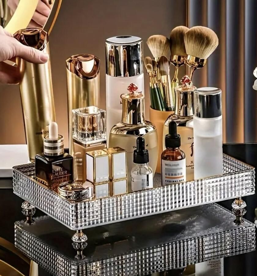 FR Service Make up organizer make up organizer transparant make up bakjes parfum houder parfum organizer parfum display badkamer organizer badkamer mandjes Sieradendoos Nagellak Organizer gouden make up organizer