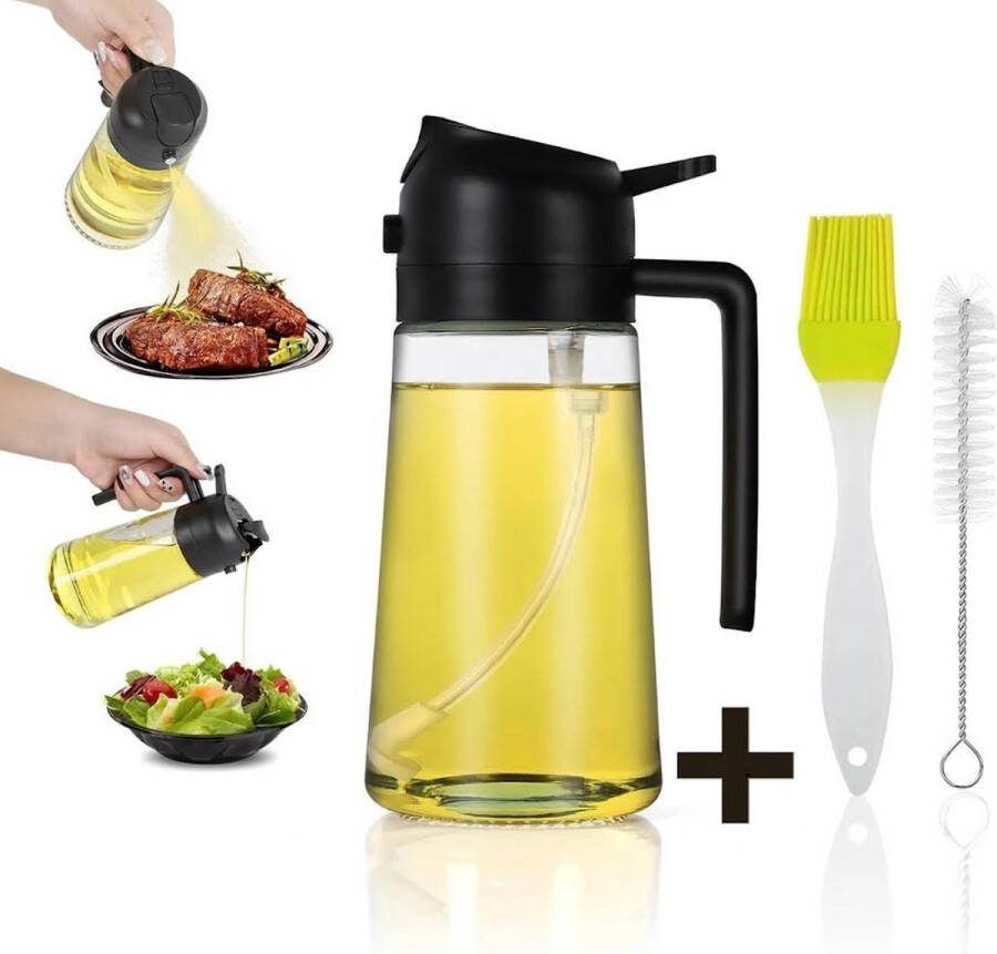 FR Service Glas olijfolie spray 2 in 1 spray -met accessoires Olijfolie sprayers – BBQ Accesoires olie spray Olie Diffuser pam spray Olijfolie Fles oliefles met schenktuit –bakspray – olie sprayer Cooking Spray -bbq spray -zwart