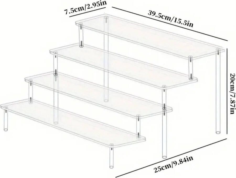 FR Service make up organizer 40 cm display riser rek 4-traps acryl riser displaystandaard transparante acryl organizer tafelrek voor make-uptafel cupcake parfum skincare cosmetica sieradenstandaard display standaard presentatie standaard