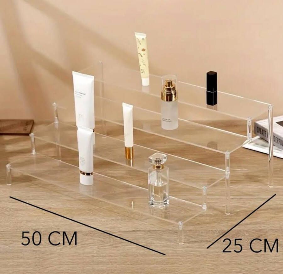 FR Service make up organizer 50 cm display riser rek 4-traps acryl riser displaystandaard transparante acryl organizer tafelrek voor make-uptafel cupcake parfum skincare cosmetica sieradenstandaard display standaard presentatie standaard