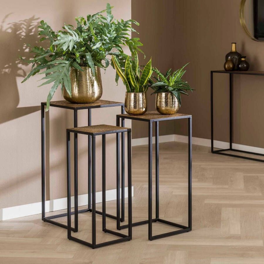 Fraaai Inez bloemenzuil set van 3 brons antiek