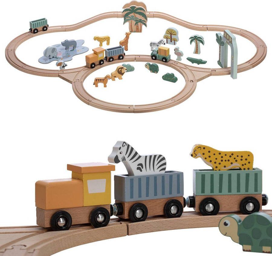 Free2Play by FreeON Houten Treinbaan met Wagons & Dierenvriendjes Safari