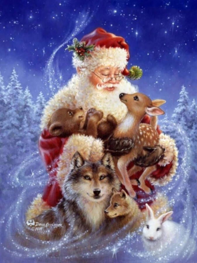 Freefs Diamond painting kerstman wolf en hert 30x40cm vierkante steentjes