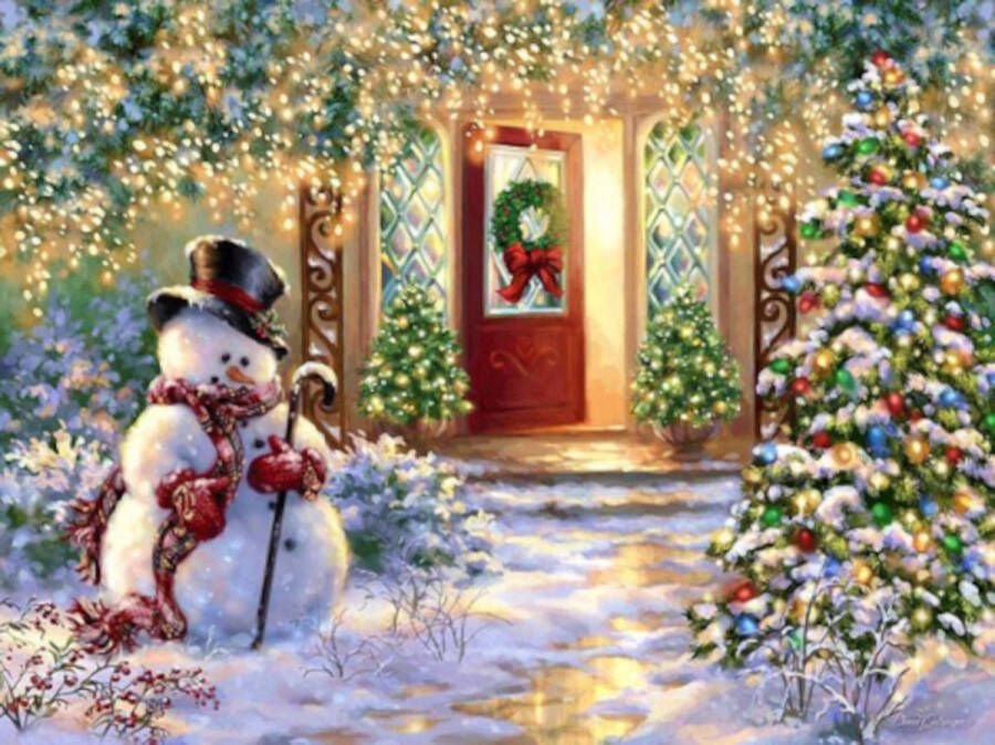 Freefs Diamond painting sneeuwman deur kerstboom lampjes 30x40cm vierkante steentjes