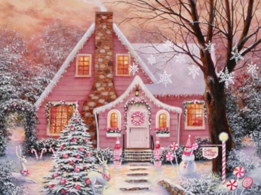 Freefs Diamond painting winterhuis sneeuw kerstboom 30x40cm vierkante steentjes