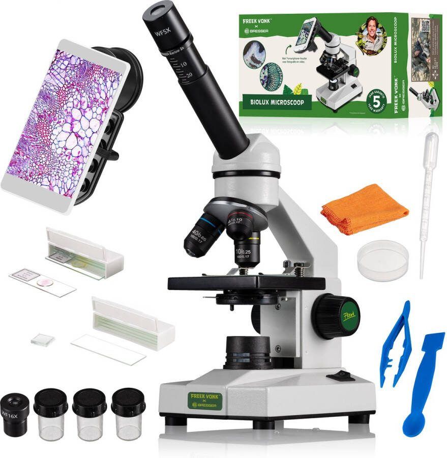 Freek Vonk x BRESSER Doorzicht Microscoop voor Kinderen Biolux met 20x-1280x Vergroting Incl. Accessoires