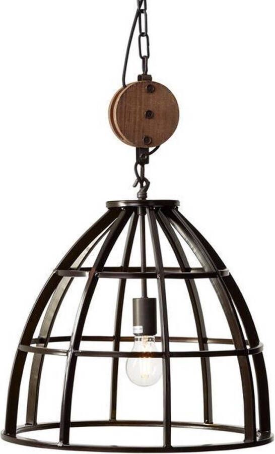 Freelight Birdy Hanglamp metaal met hout d: 47cm antiek zwart Industrieel - 2 jaar garantie
