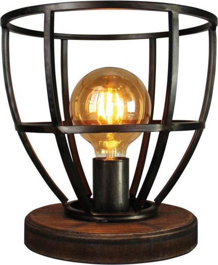 Freelight Birdy Tafellamp h:34 cm metaal met hout antiek zwart Industrieel - 2 jaar garantie