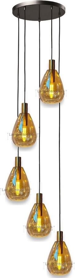 Freelight Hanglamp Dorato Zwart Goud Glas Amber 5 Licht 320cm