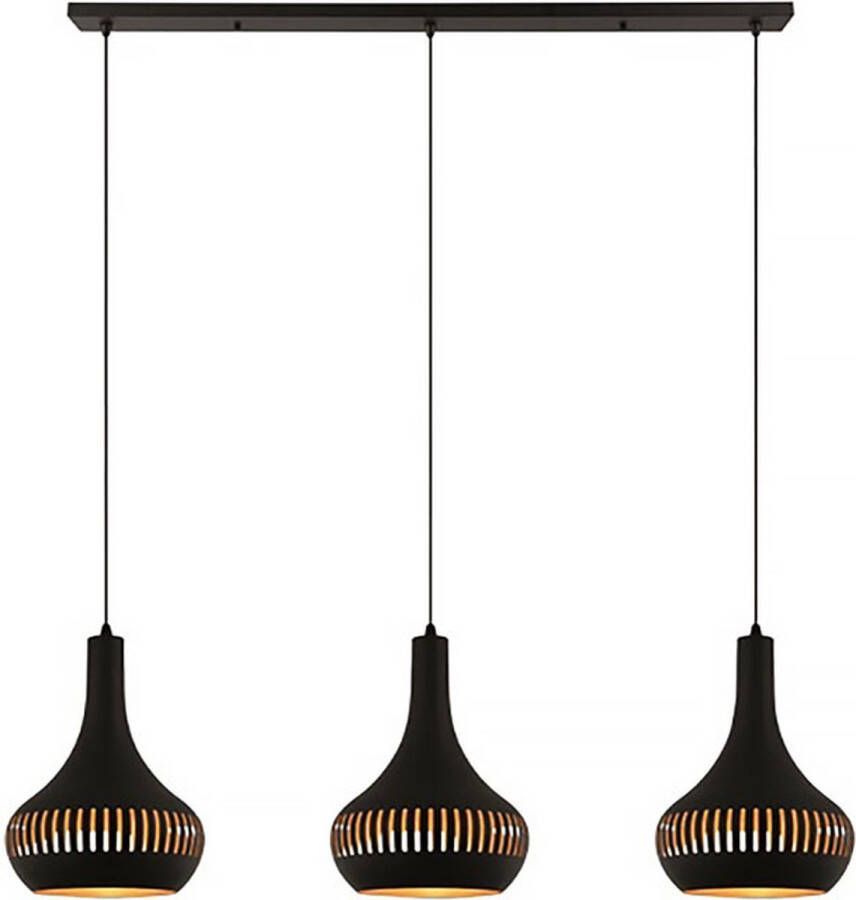 Freelight Hanglamp Canna 3 lichts L 120 cm Ø 25 cm zwart goud