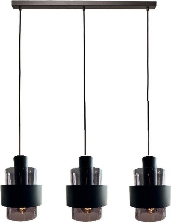 Freelight Hanglamp Chiasso Zwart & Smoke Glas 3 Lichts L 1 mtr