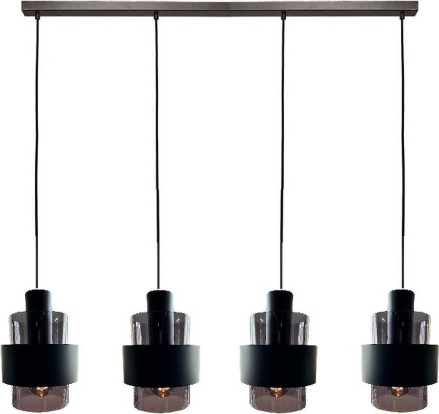Freelight Hanglamp Chiasso Zwart & Smoke Glas 4 Lichts L 120 cm