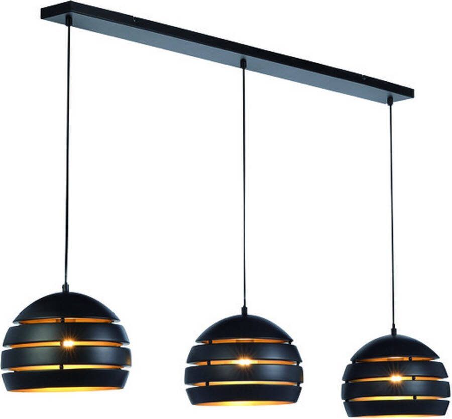 Freelight Hanglamp Djarin Mat Zwart & Goud 3 Lichts Balk