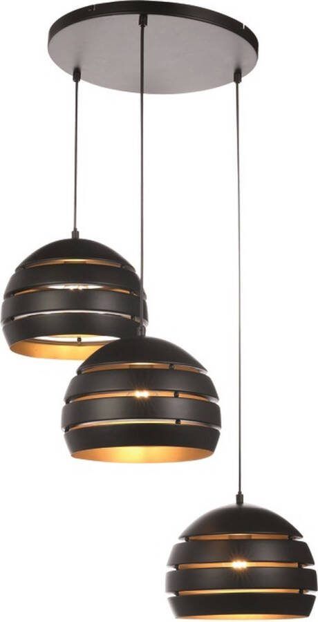 Freelight Hanglamp Djarin Mat Zwart & Goud 3 Lichts Rond