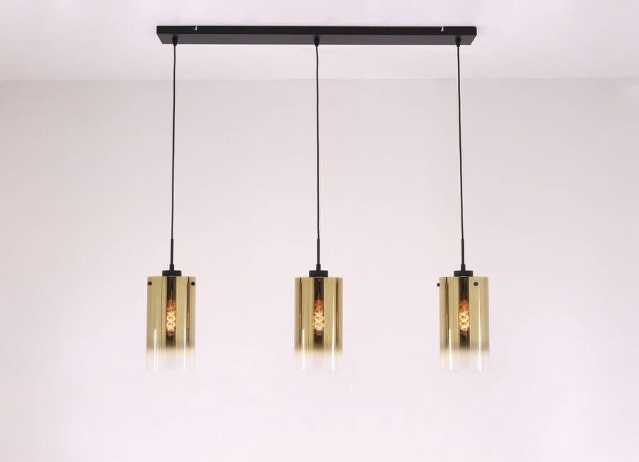 Freelight Hanglamp Ventotto 3lichts goud zwart glas 100cm