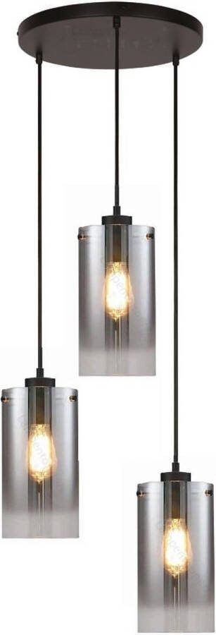 Freelight Hanglamp Ventotto Zwart & Smoke Glas 3 Lichts Rond -PL 5833 SK