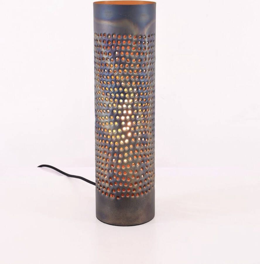 Freelight Tafellamp Forato 1 lichts metaal gevlamd bruin gouden binnenkant hoogte 42cm