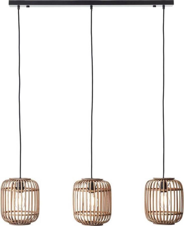 Brilliant Leuchten Hanglamp Woodrow 130 cm hoogte 105 cm breedte 3x e27 in te korten metaal bamboe lichtbruin (1 stuk)