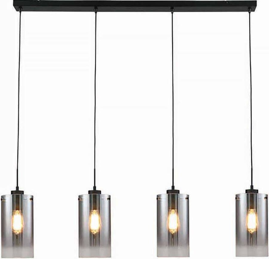 Freelight Hanglamp Ventotto 4 lichts L 120 cm rook glas zwart