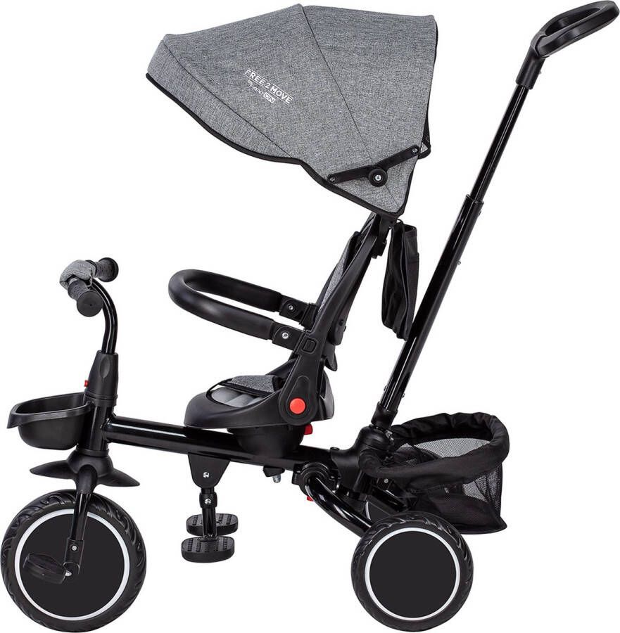 FreeON Free2Move Elipso Driewieler met Duwstang & Zonnekap 3in1 Zitje 360° draaibaar Grijs