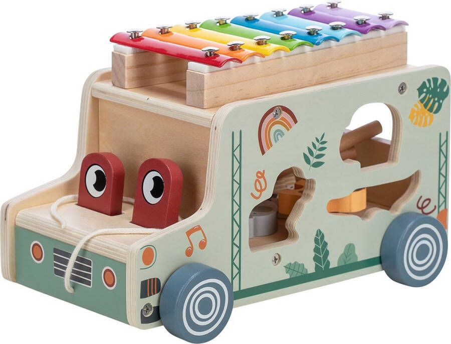 FreeON Free2Play by Houten Vrachtauto met Safari vriendjes vormenstoof & Xylofoon Educatief Babyspeelgoed