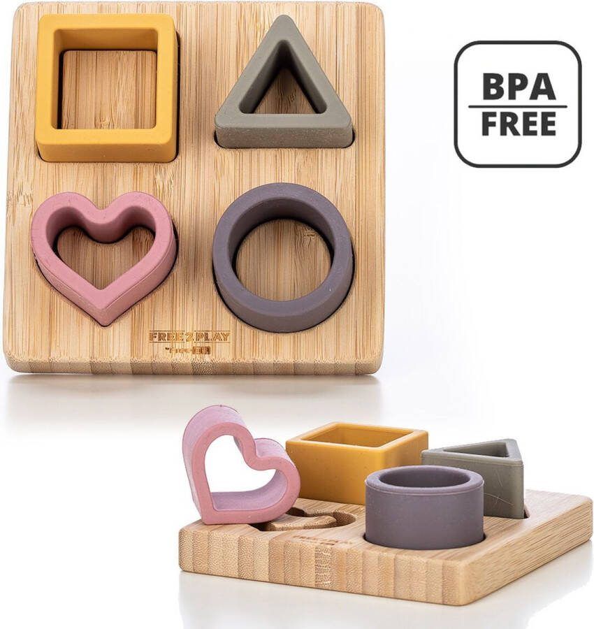Freeplay Free2Play by FreeON Houten vormenpuzzel met siliconen vormen Babypuzzel Vormenstoof Roze