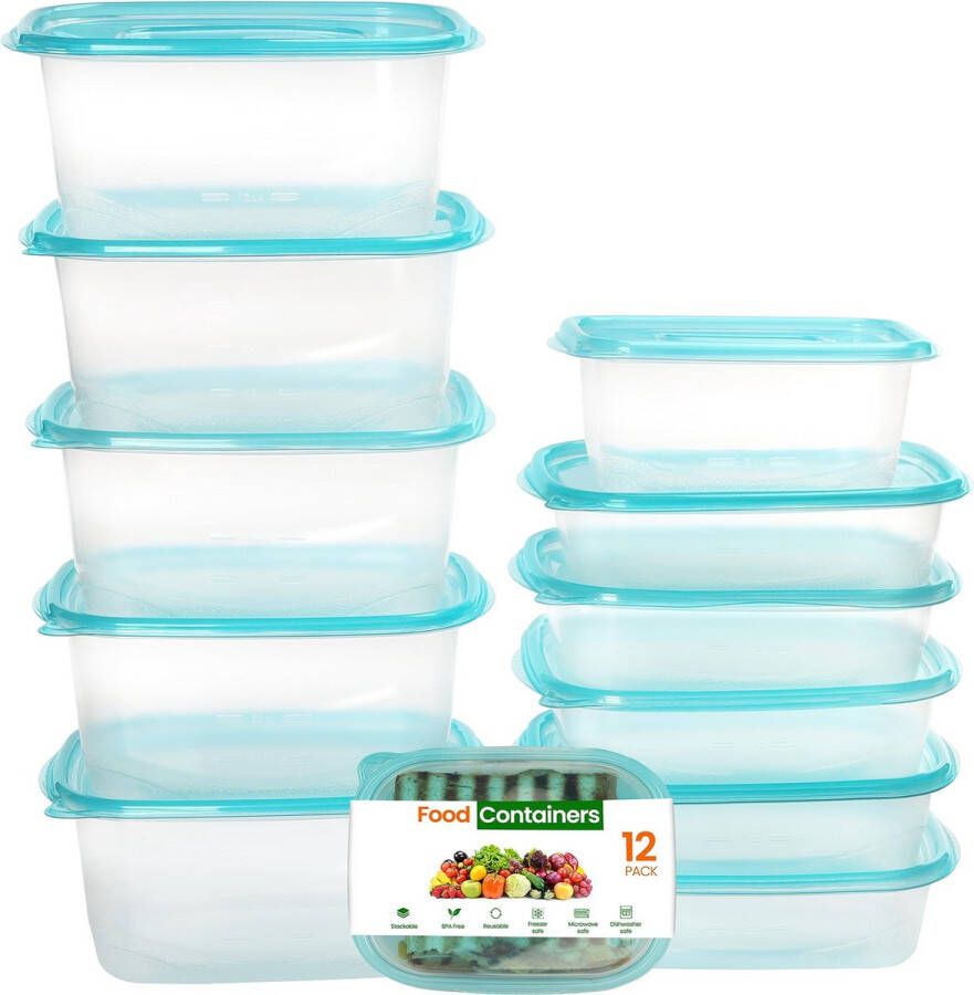 FRESHLY CONTAINED 12 Stuks Plastic Voedsel Containers BPA-Vrije Herbruikbare Opslag Dozen Set met Deksels Luchtdichte Containers voor Keuken Kelder Mealprep en Lunches Magnetron Diepvries