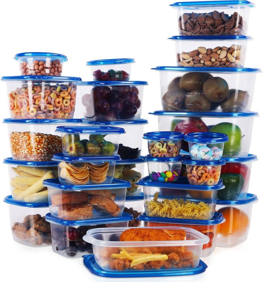 FRESHLY CONTAINED 51 Stuks Plastic Voedsel Containers BPA-vrije Herbruikbare Opslag Dozen Set met Deksels Luchtdichte Containers voor Keuken Kelder Mealprep en Lunches Magnetron Diepvries