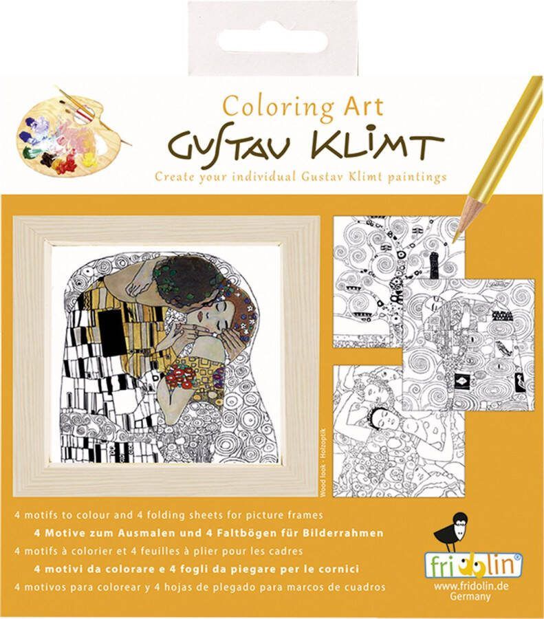 Fridolin Coloring Art Kit 4 Kleurplaten met Lijst 15x15 cm Gustav Klimt