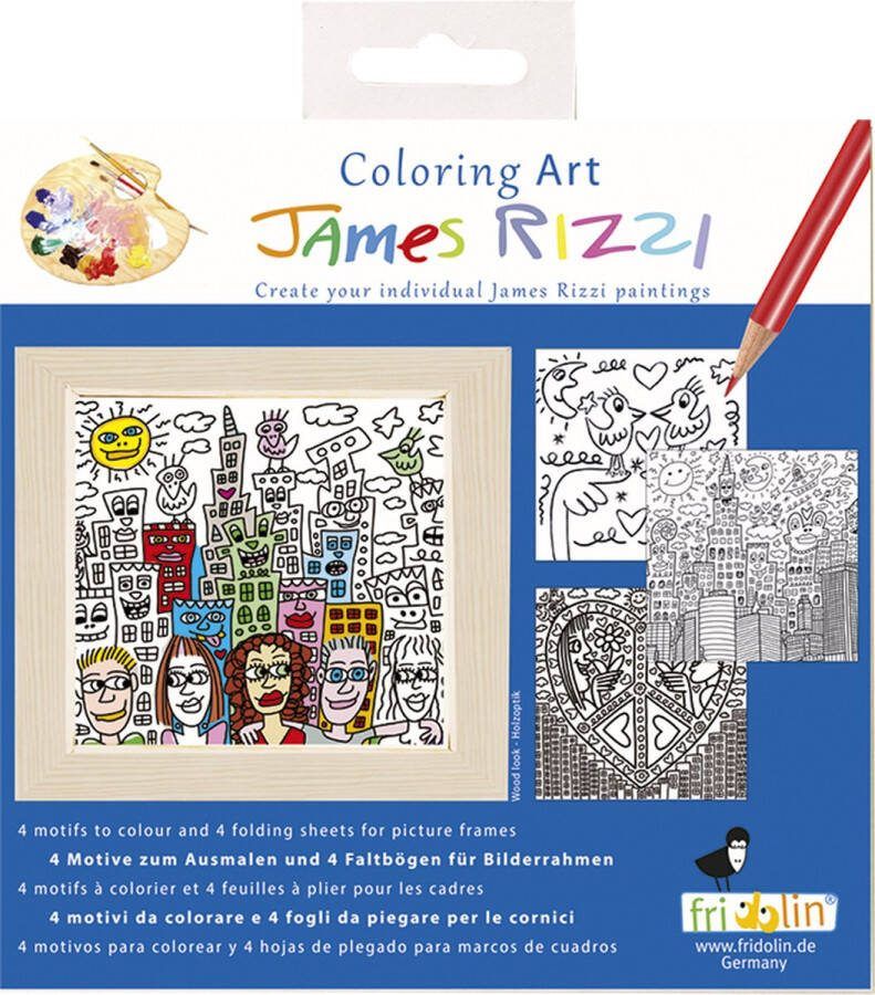 Fridolin Coloring Art Kit 4 Kleurplaten met Lijst 15x15 cm James Rizzi