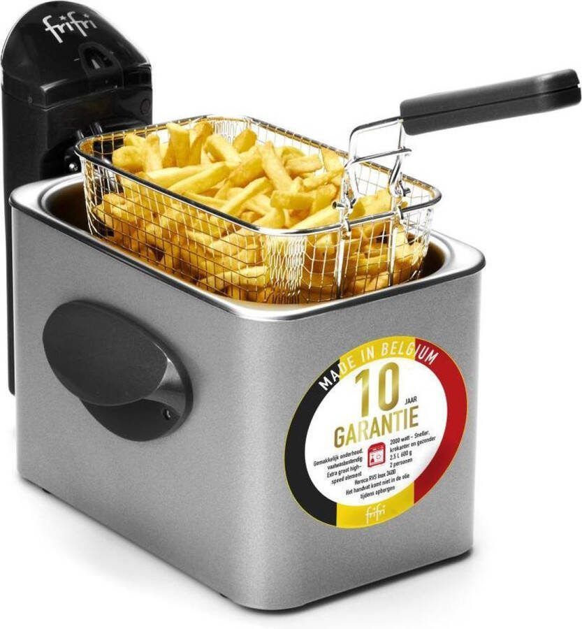 FriFri 1900 Frituurpan 2. 5 liter 2000 Watt 600 gram friet 10 jaar garantie RVS