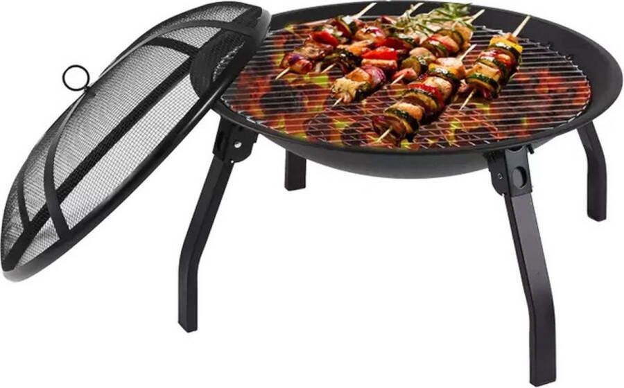 Frisson life BBQ Collection Vuurkorf Vuurschaal met Vonkenscherm 56 x 56 x 29 CM Zwart vaderdag cadeau