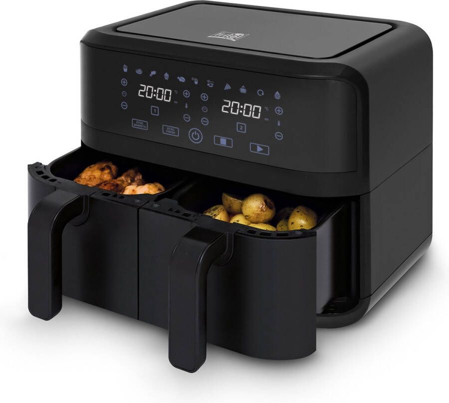 Fritel Snacktastic 8180 duo Airfryer 2x4 5l + 2x1350g + 1700W zwart