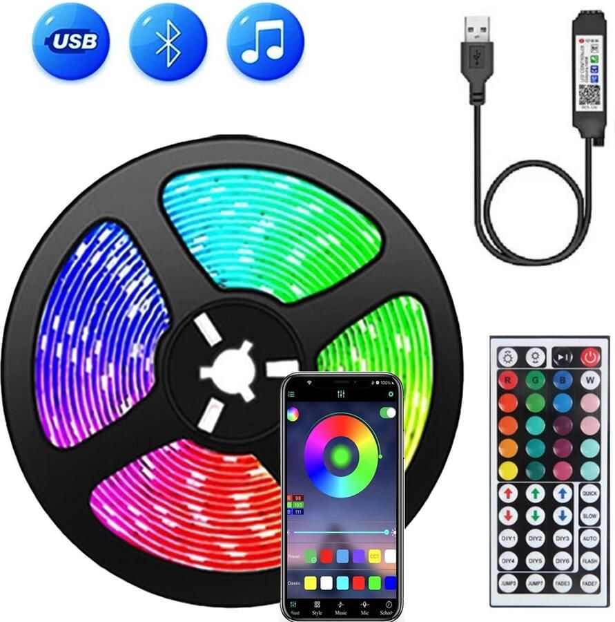 FRST Led strip- 10 meter- Inclusief 44 toetsen afstandbediening- Met app- Bluetooth-RGB- Muzieksynchronisatie