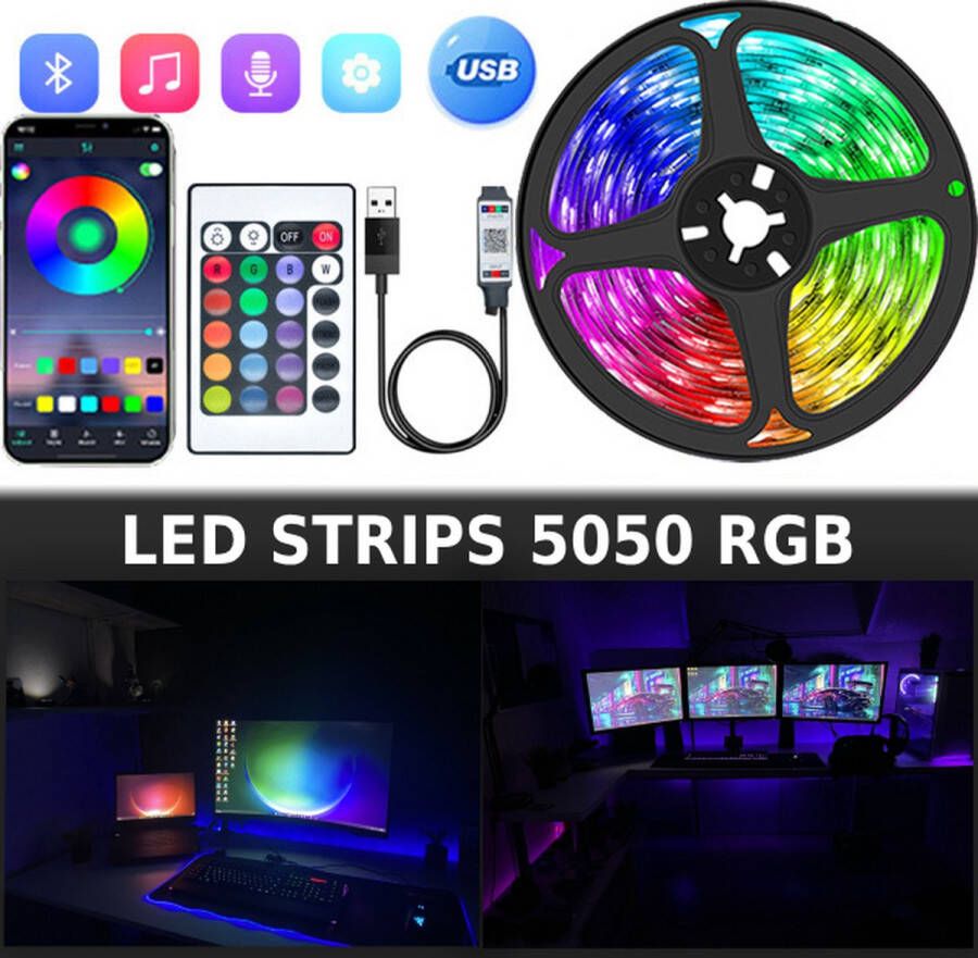 FRST Smart Led strip 5 meter Met app RGB Bluetooth Zelfklevend Led lights Led-strips Ledstrip Led strip Met afstandsbediening