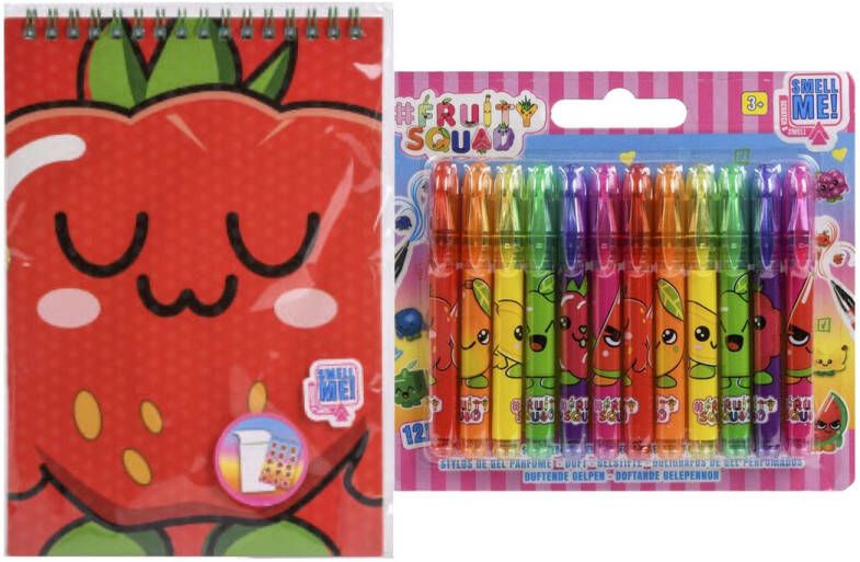 Fruity Squad Fruity-squad 12 mini gelpennen + kleurboek met sticker voordeel pakket