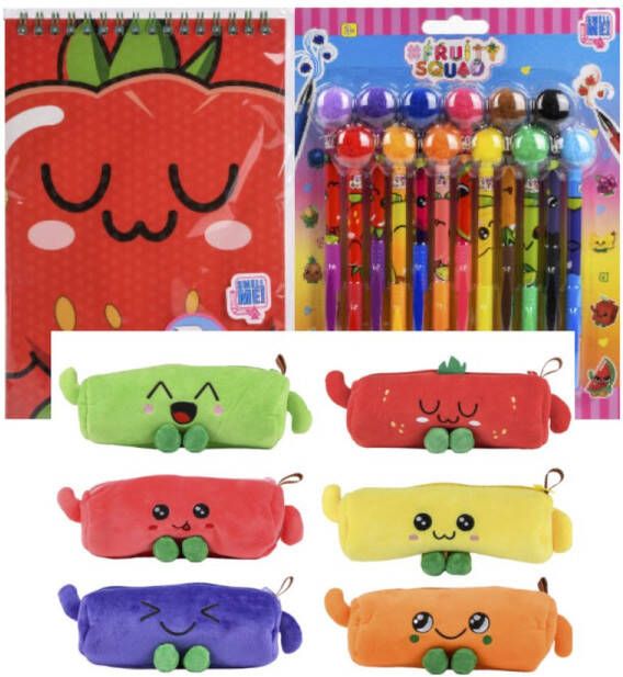 Fruity Squad Fruity-squad pom 12 gelpennen + etui + kleurboek met stickers combi voordeel