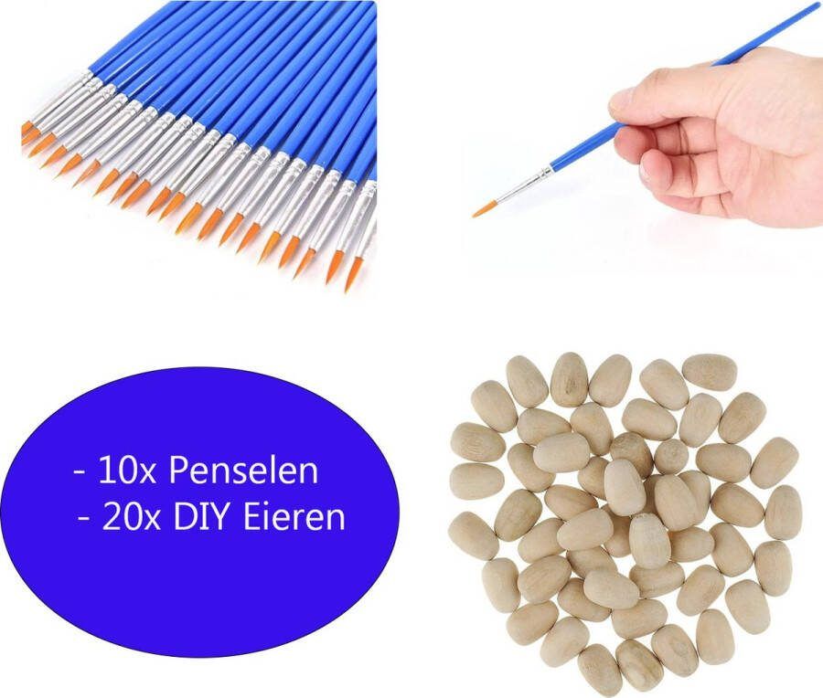 FSW-Products FSW-s 10 Penselen met 20 Knutsel Eieren Ei Decoratie Pasen Verven Knutselen Paasdecoratie Kwastjes Paaseieren