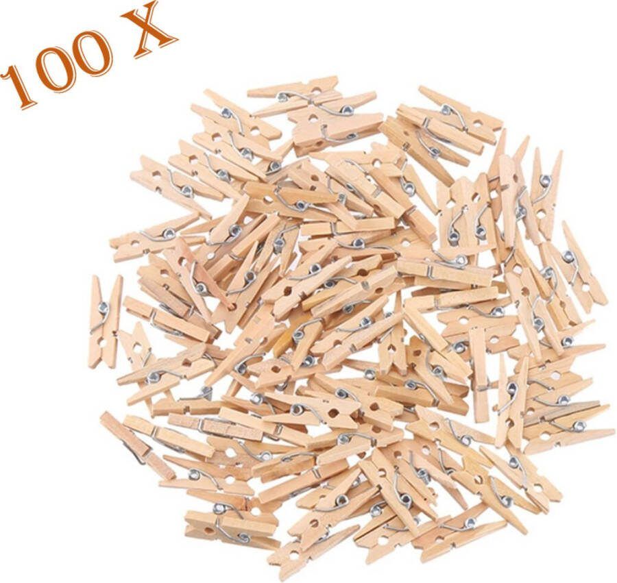 FSW-Products FSW-s Houten Mini Knijpers (25x3mm) Set van 100 Kleine Clips voor Polaroid Foto's Kerstkaarten en Meer
