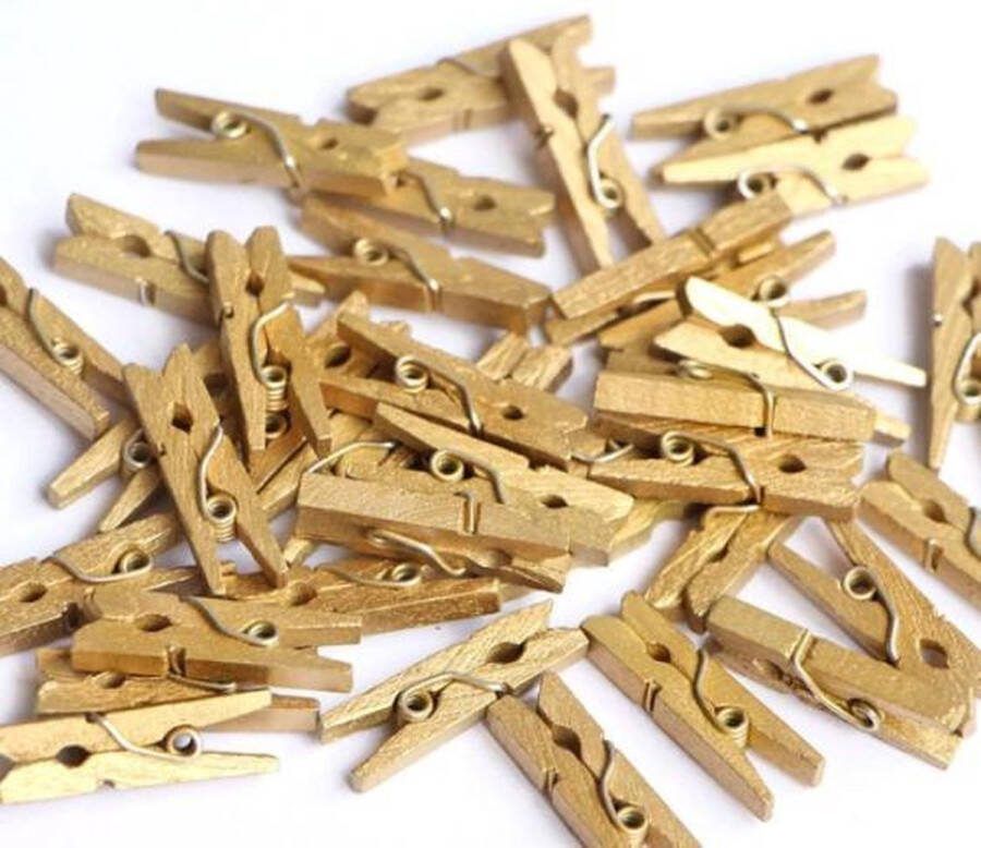 FSW-Products FSW-s Kleine Houten Mini Knijpers 50 Stuks Kaart Was Knijpertjes Goud Foto Knijpers Polaroid Geboorte Wasknijpers Kaartknijper