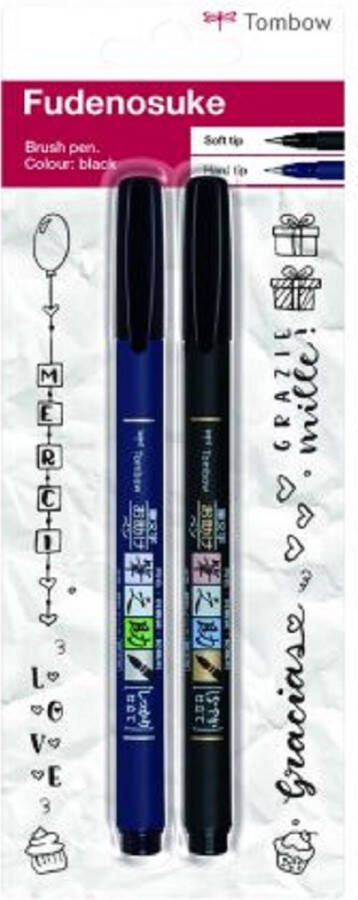 Fudenosuke brush pen zwart set 2 stuks