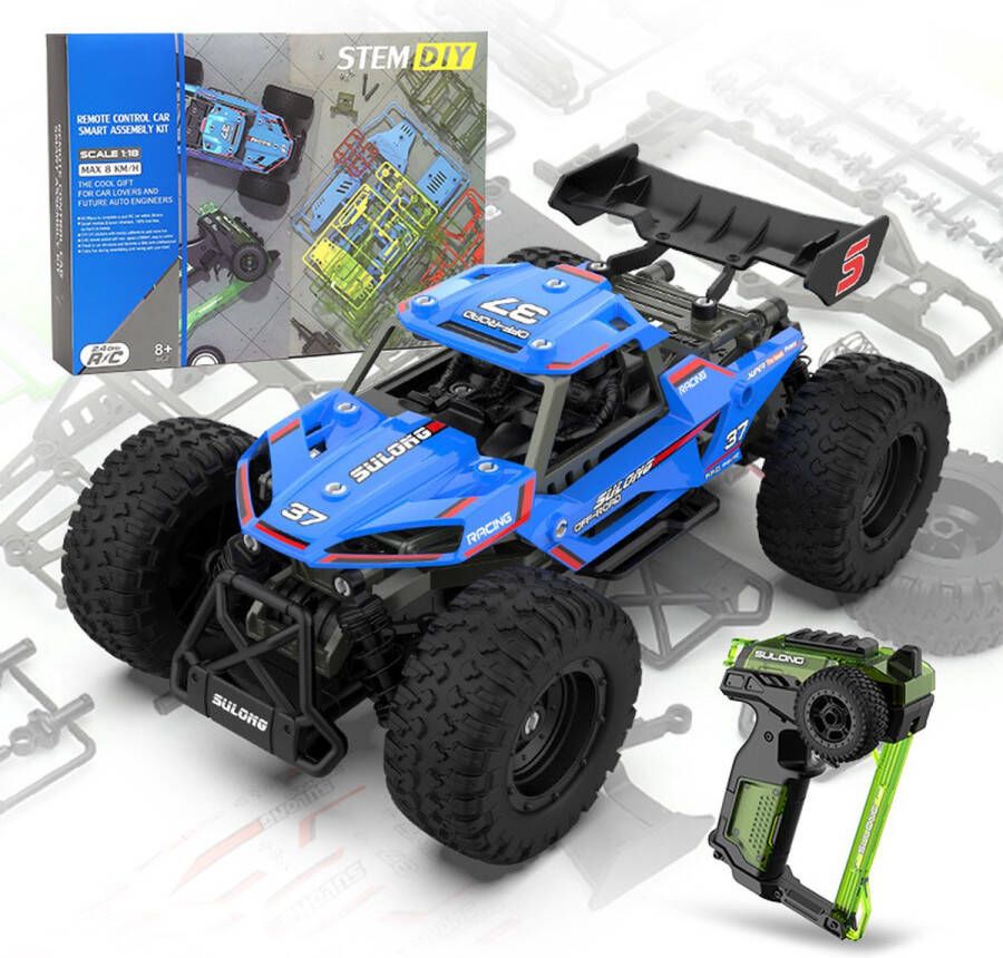Fuegobird 1：18 Met afstandsbediening RC DIY speelgoedauto 2.4 G monteren blauw