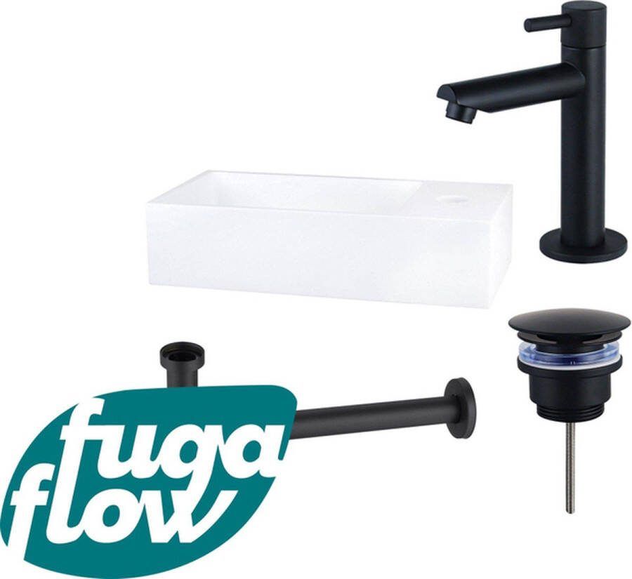 FugaFlow Eccelente Arredo fonteinset 36x18.5x9cm 1 kraangat solid surface fonteinkraan zwart mat wit