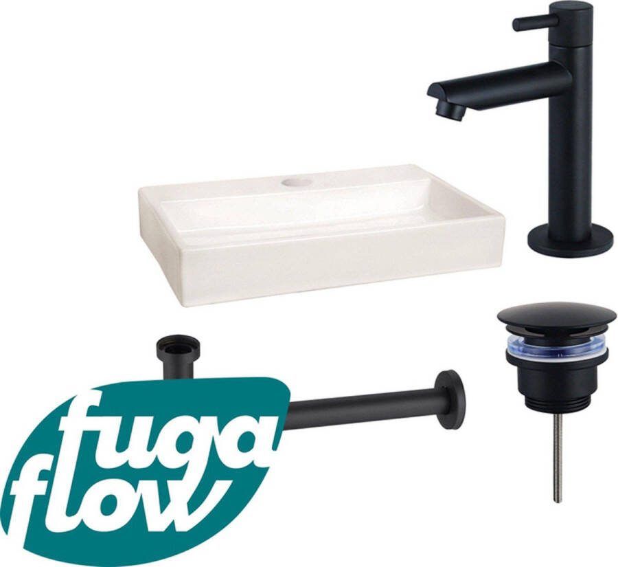 FugaFlow Eccelente Arredo fonteinset 38x7x24cm 1 kraangat keramiek fonteinkraan zwart mat glans wit