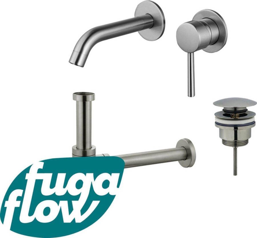 FugaFlow Eccelente Sobrado Badkamer Slim Wastafelkraanset inbouw wastafelkraan klikwaste plug design sifon PVD Geborsteld RVS