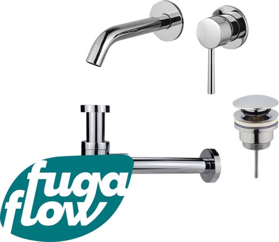 FugaFlow Eccelente Sobrado Badkamer Slim Wastafelkraanset inbouw wastafelkraan klikwaste plug verlaagde design sifon Chroom