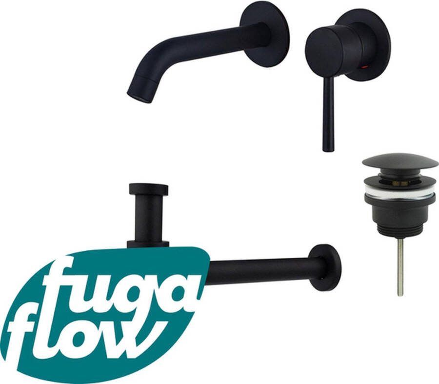 FugaFlow Eccelente Sobrado Badkamer Slim Wastafelkraanset inbouw wastafelkraan klikwaste plug verlaagde design sifon Mat zwart